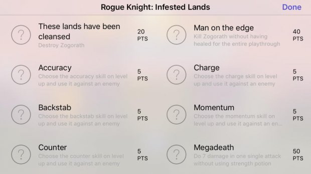 Rogue Knight: Achievements & statusuppdatering