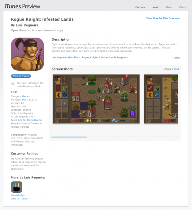 Rogue Knight: Infested Lands finns nu att köpa på Appstore!
